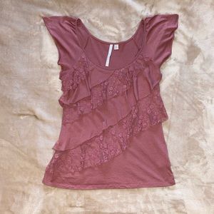 Cap Sleeve Pink Top With Ruffles Lauren Conrad